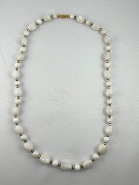 Two natural white Agate necklaces, NWOT, gold tone barrel clasps and spacers